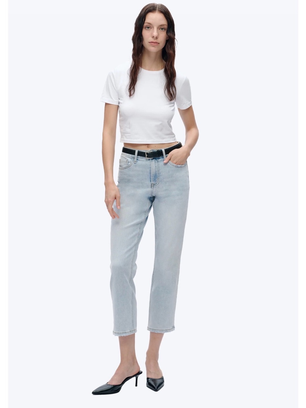 Bayeas Cropped Light Wash High-Rise Straight Leg Women’s Jeans - High Stretch